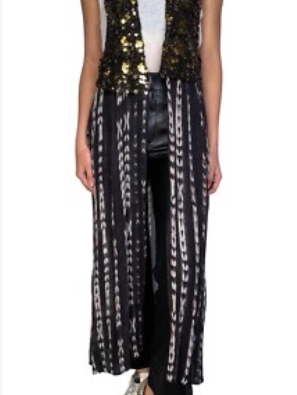 Free People Black and Gold Sequin Duster Vest